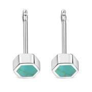 Turquoise Hexagon Silver Stud Earrings, e373